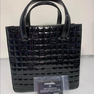 Chanel Black CC Chocolate Bar Patent Leather Tote